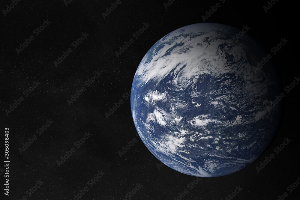 View of blue planet Earth Atlantic Ocean in space with her atmosphere 3D rendering elements of this 