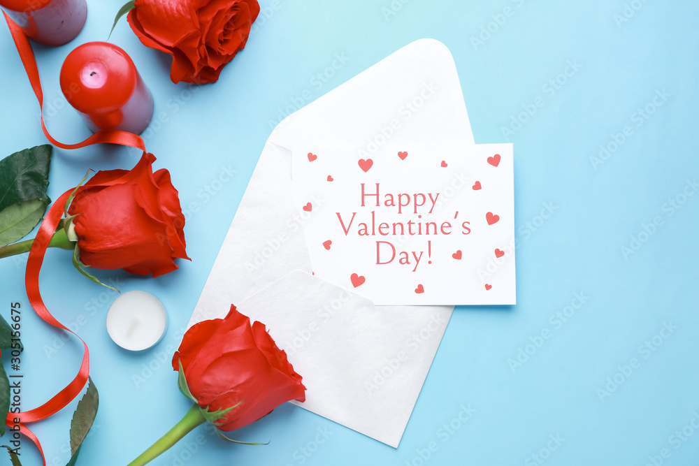 Beautiful composition for Valentines Day on color background