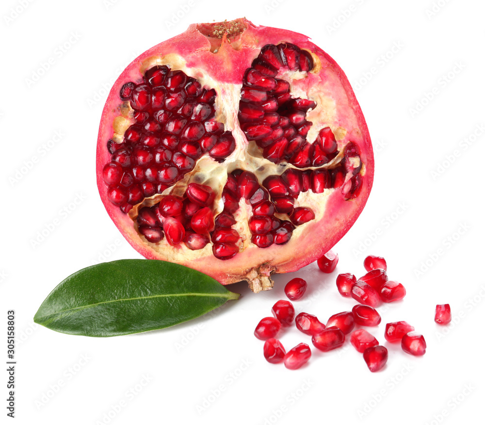 Ripe tasty pomegranate isolated on white