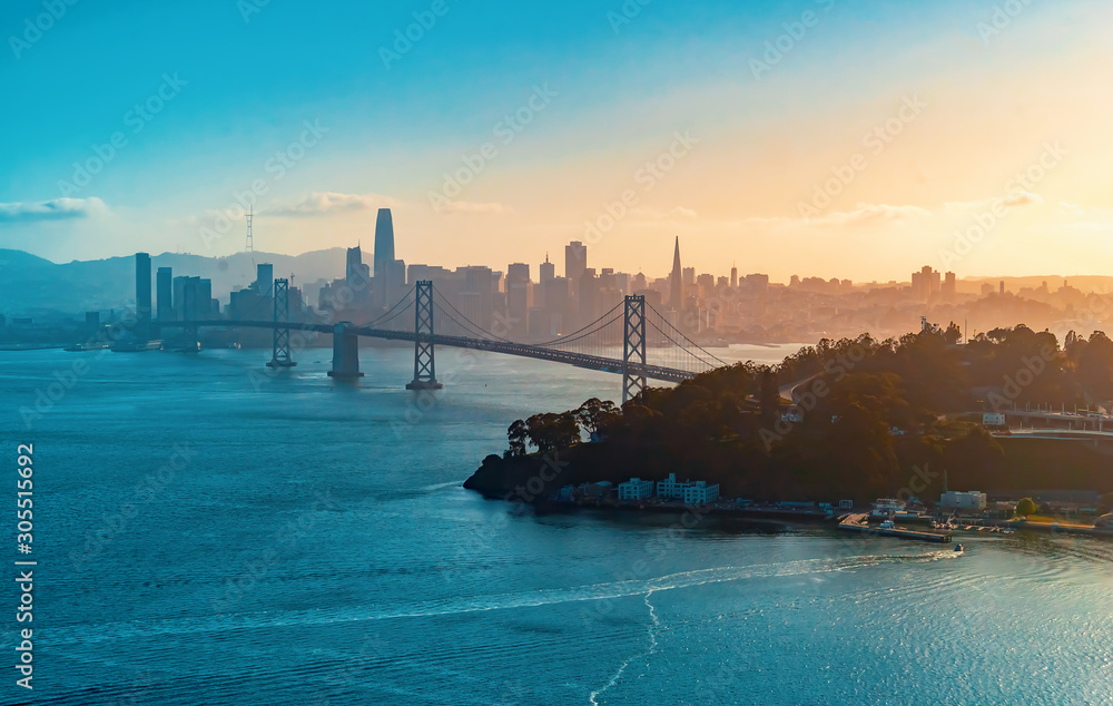 Aerial view of the Bay Bridge in San Francisco, CA