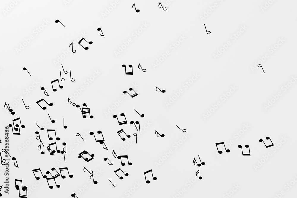 Black music notes with white background, 3d rendering.