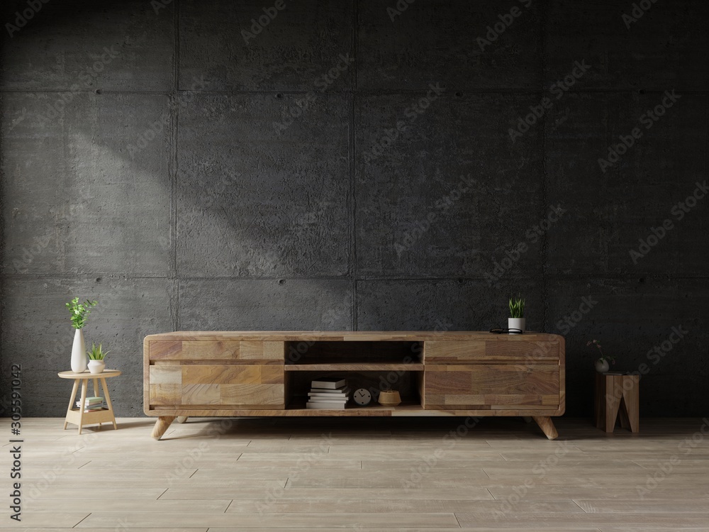 Tv shelf on the in modern living room the concrete wall.