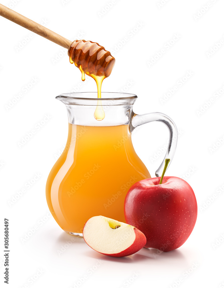 Apple cider vinegar with honey isolated on white background