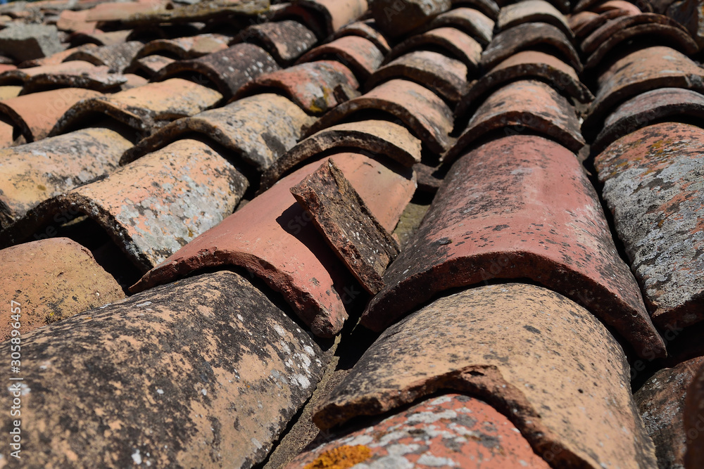 curved tiles in the abandoned Greek village Derekoy (Schinoudi) - turkish aegean island Gokceada