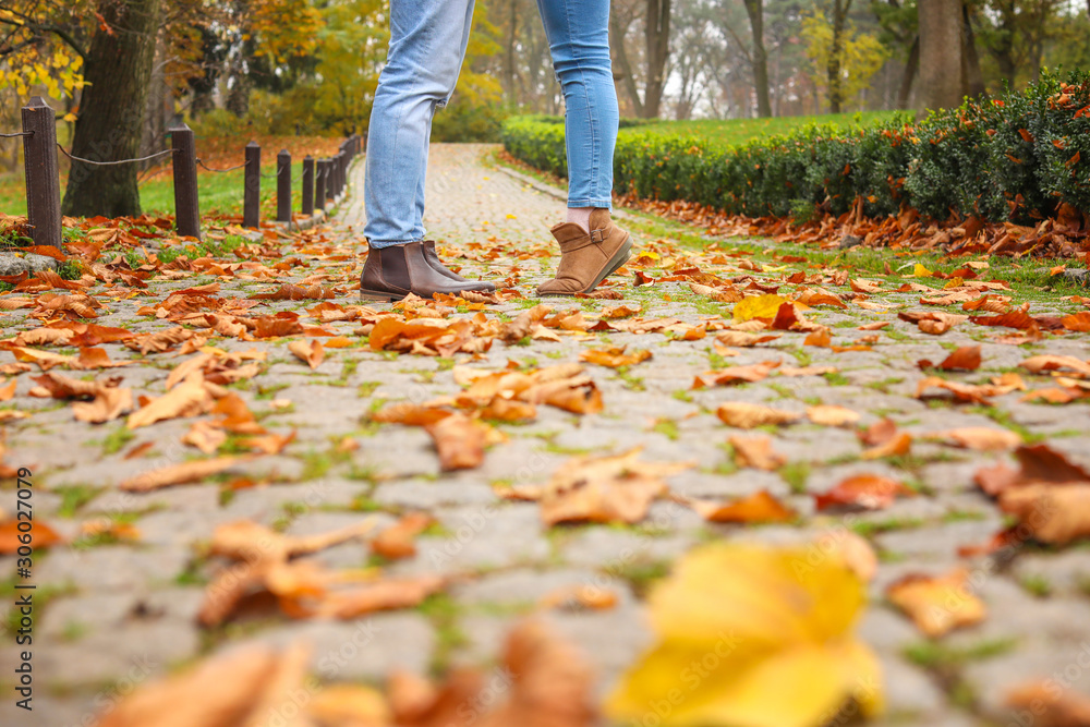 Loving young couple in autumn park