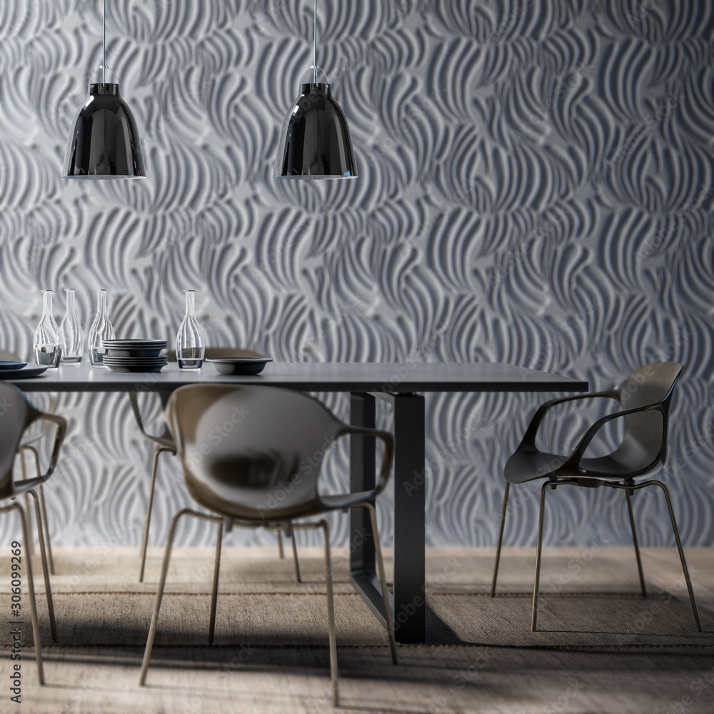 Dining Room with Modern Nope Chair Set (focused) - 3d visualization