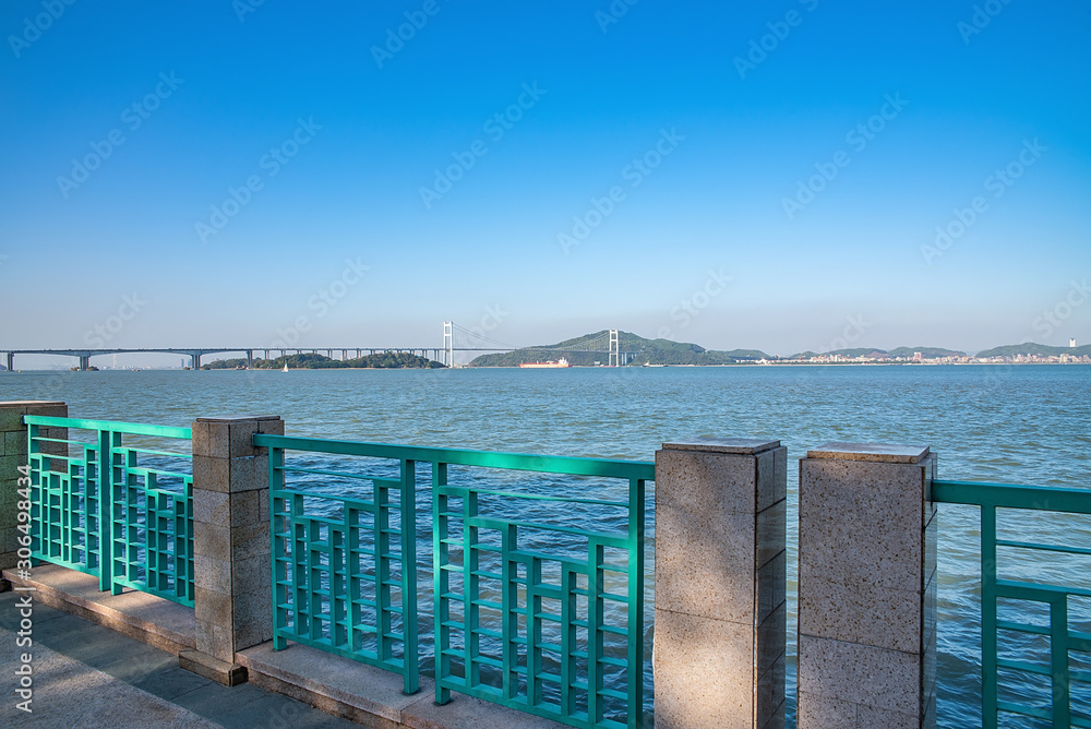 The sea scenery of the Pearl River Estuary under the blue sky in Guangdong, China