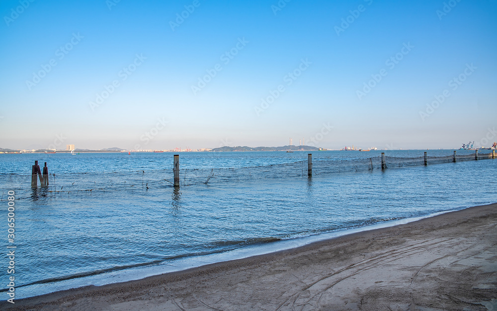 中国广东省广州市南沙区海岸海滩风光