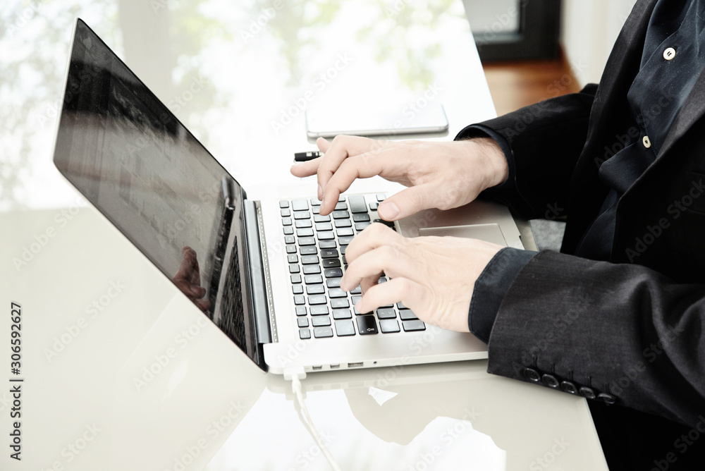 working at home on a clean desk