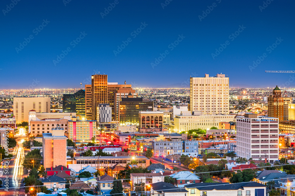 El Paso, Texas, USA  downtown city skyline at dusk