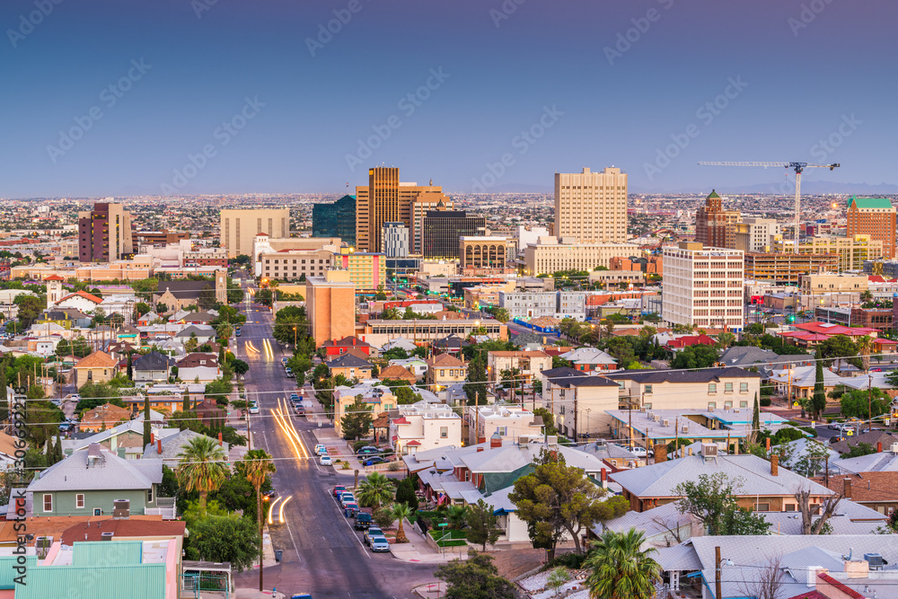 El Paso, Texas, USA  downtown city skyline at dusk