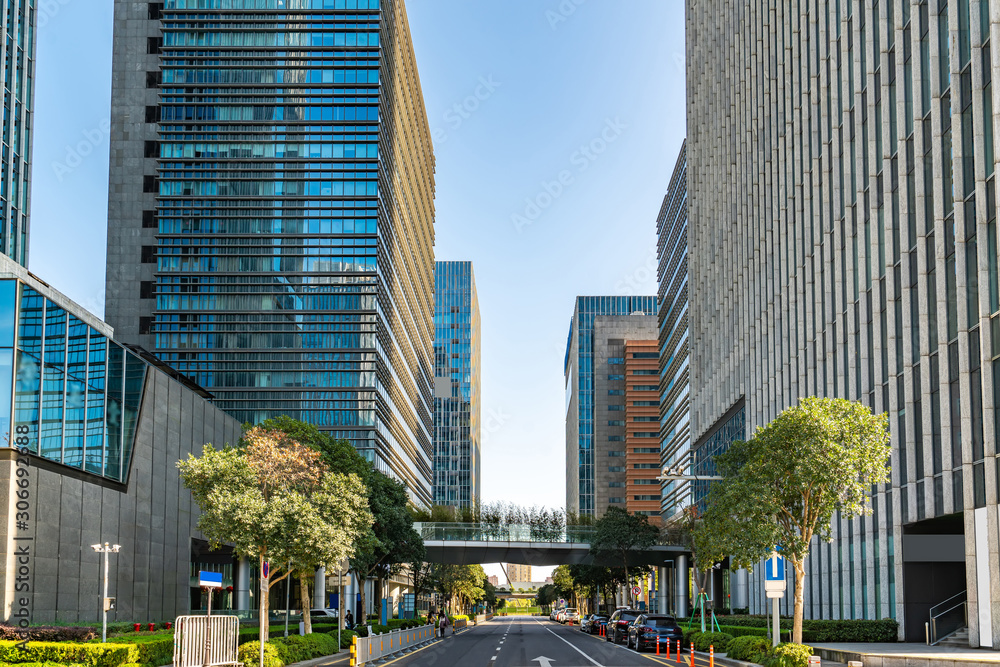 Modern building office building of urban street and financial district..