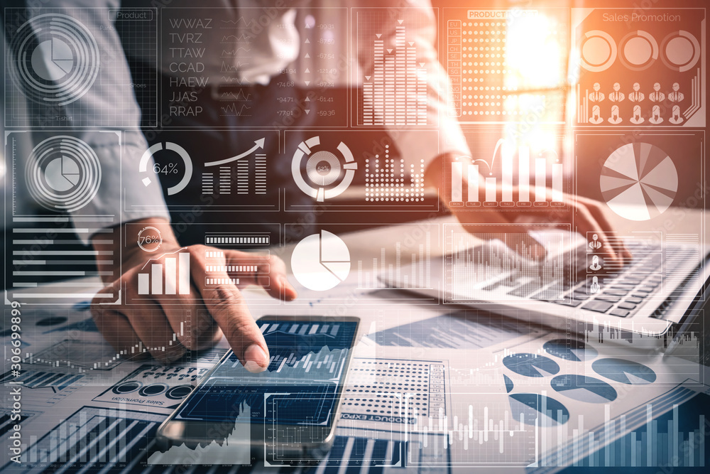 Big Data Technology for Business Finance Analytic Concept. Modern graphic interface shows massive in