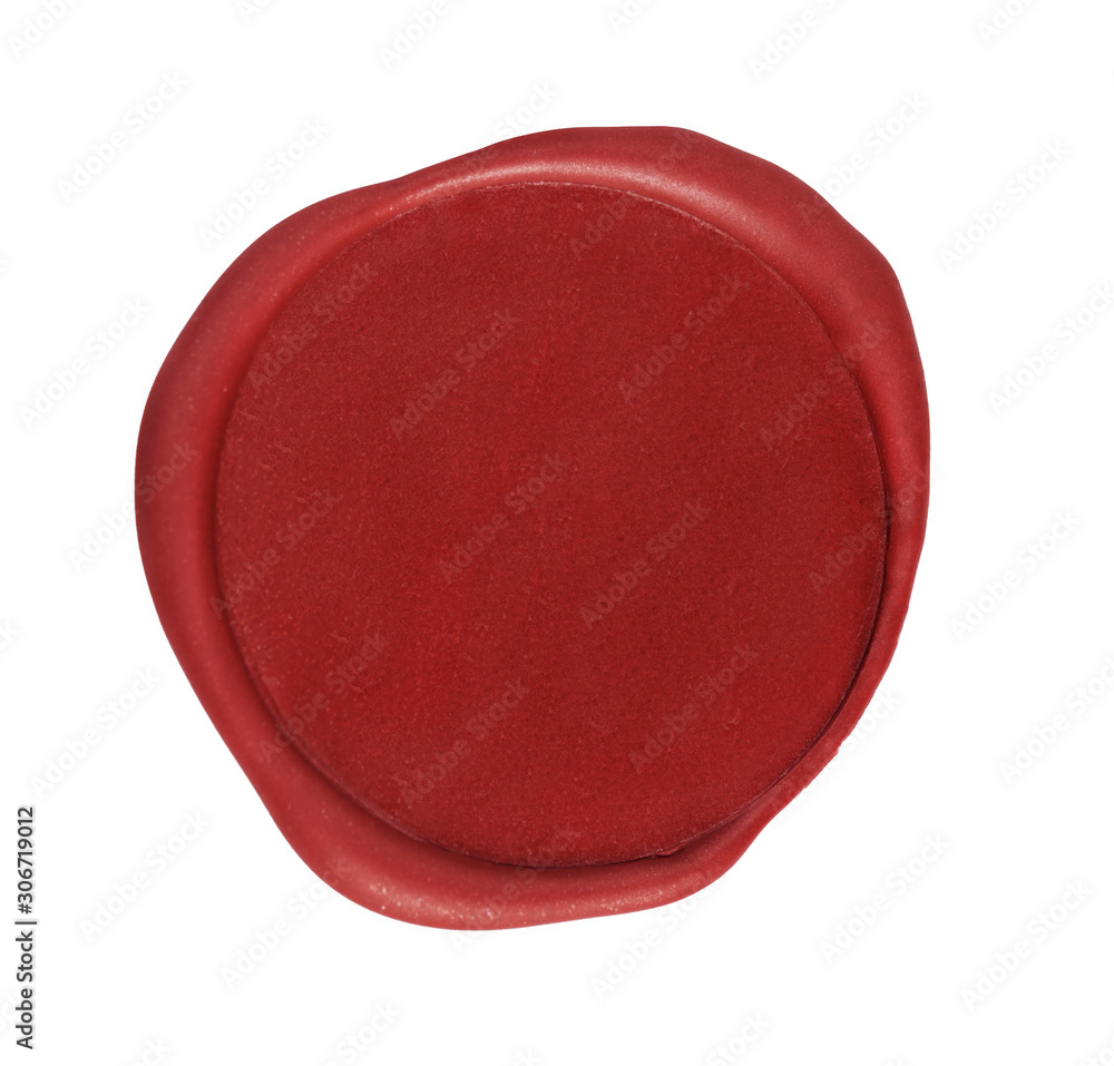 Red wax seal isolated on white background