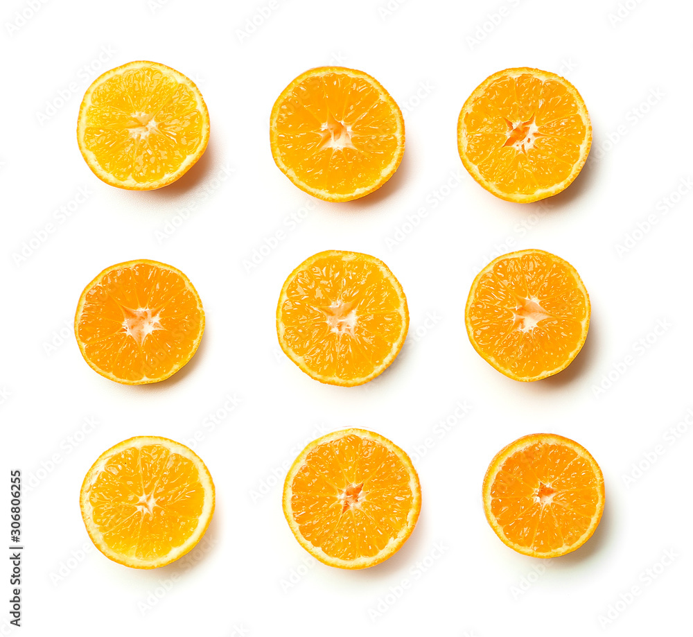 Ripe tasty tangerines on white background