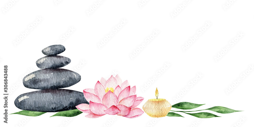 Watercolor vector Spa arrangement of cosmetic products.