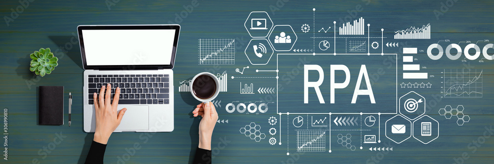 Robotic process automation concept with person using a laptop computer