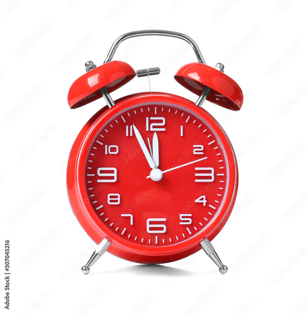 Red alarm clock on white background