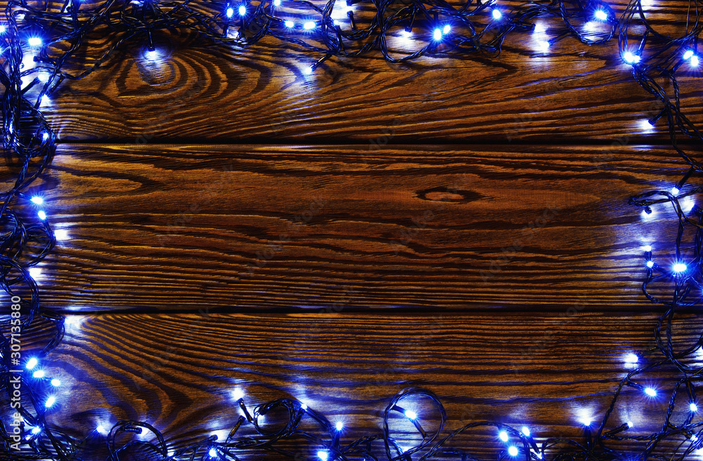 Christmas lights and vintage wood