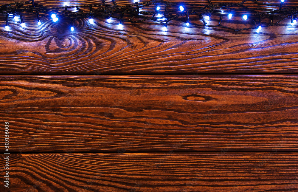 Christmas lights and vintage wood