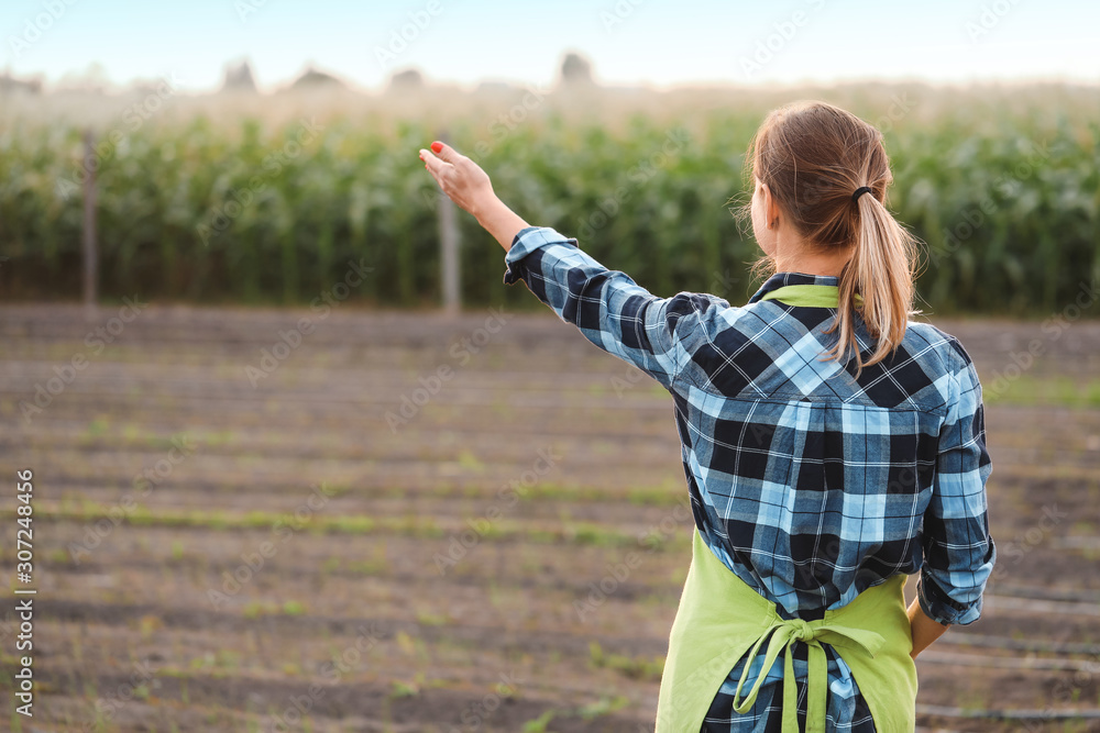 Female agricultural engineer working in field