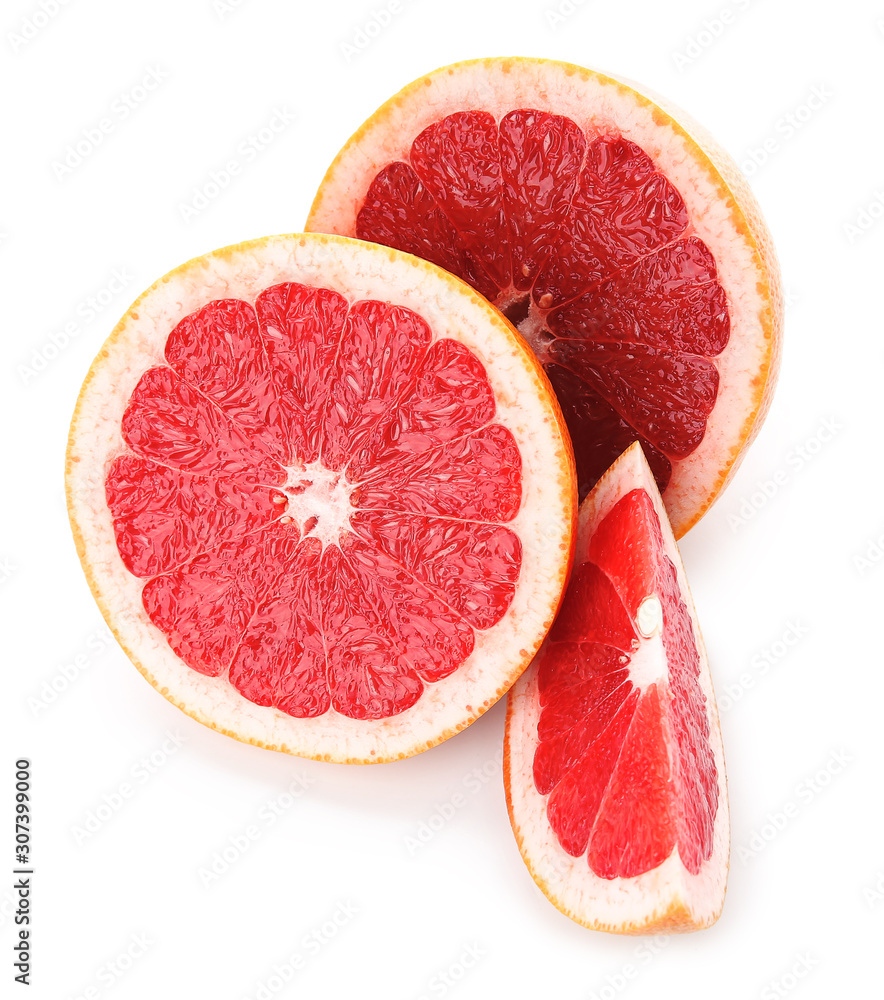 Fresh cut grapefruit on white background