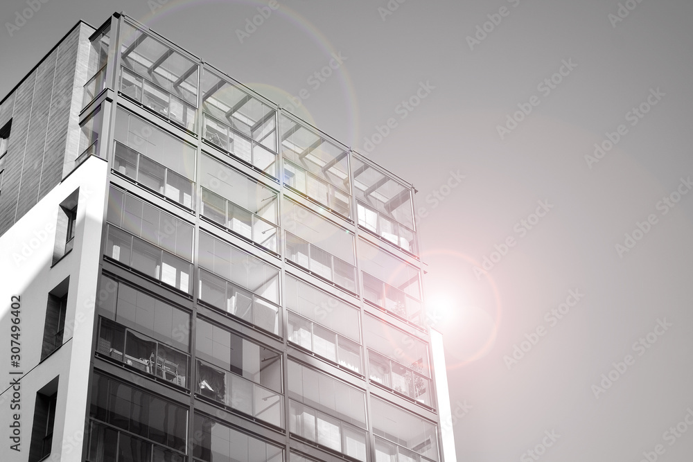 Detail of modern residential flat apartment building exterior. Fragment of new luxury house and home