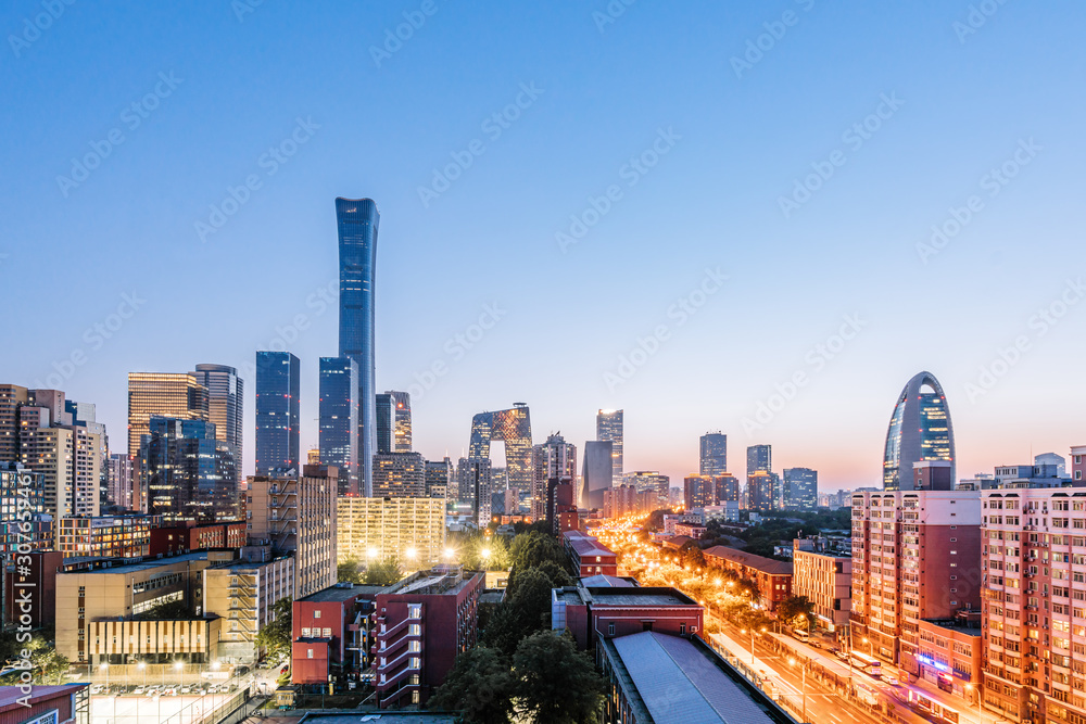 Night view of CBD skyline and skyscrapers in Beijing, China