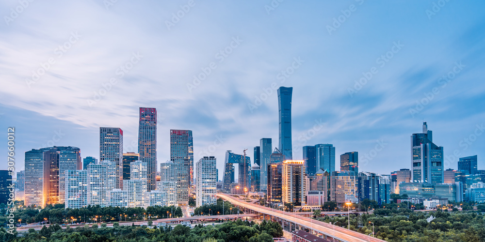 Dusk view of CBD skyline in Beijing, China