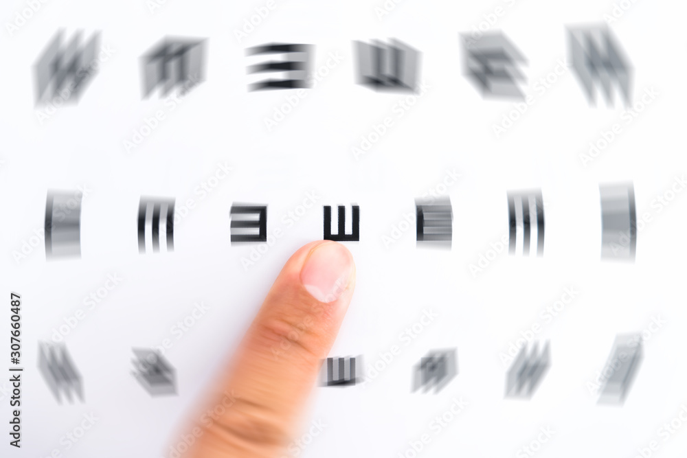 A finger at the english alphabet in the eye chart