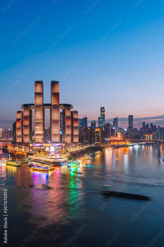 中国重庆朝天门码头高角度夜景