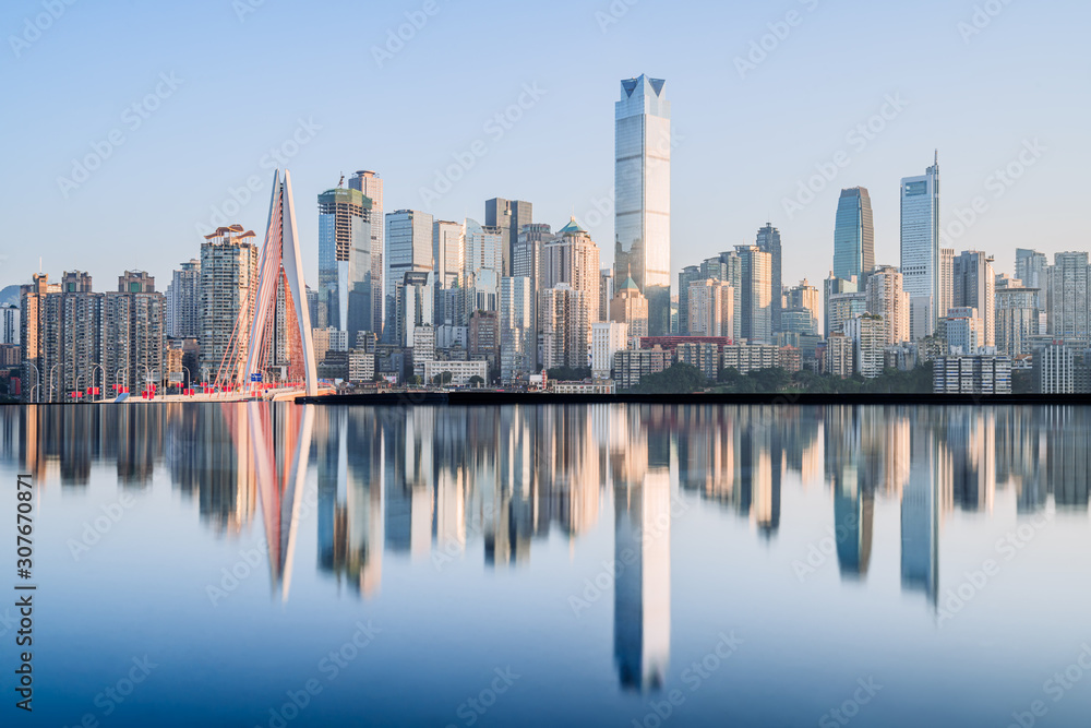 The reflection of bridge and skyscrapers in Chongqing, China