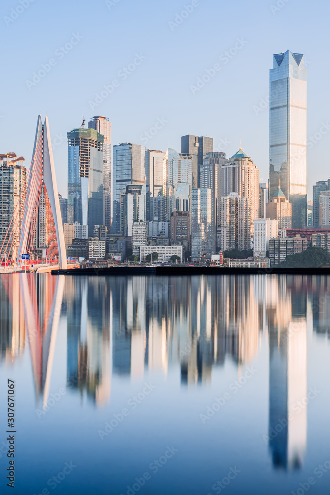 The reflection of bridge and skyscrapers in Chongqing, China