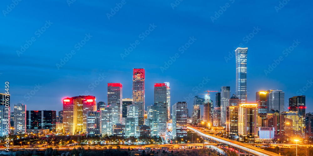 中国北京CBD天际线夜景