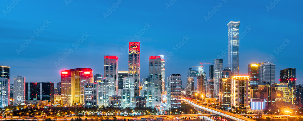 中国北京CBD天际线夜景