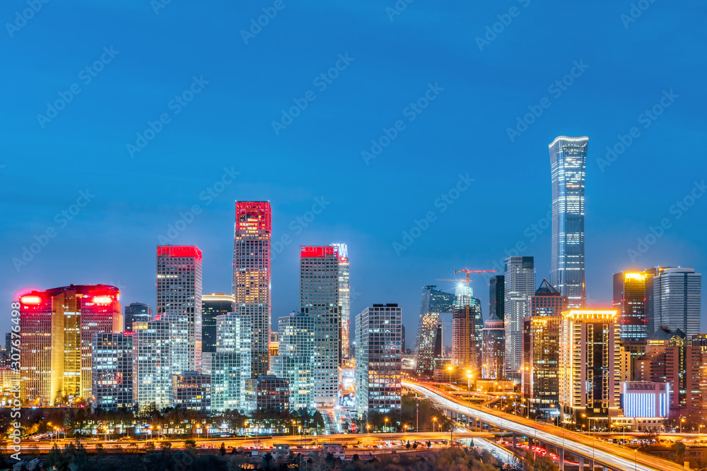 中国北京CBD天际线夜景