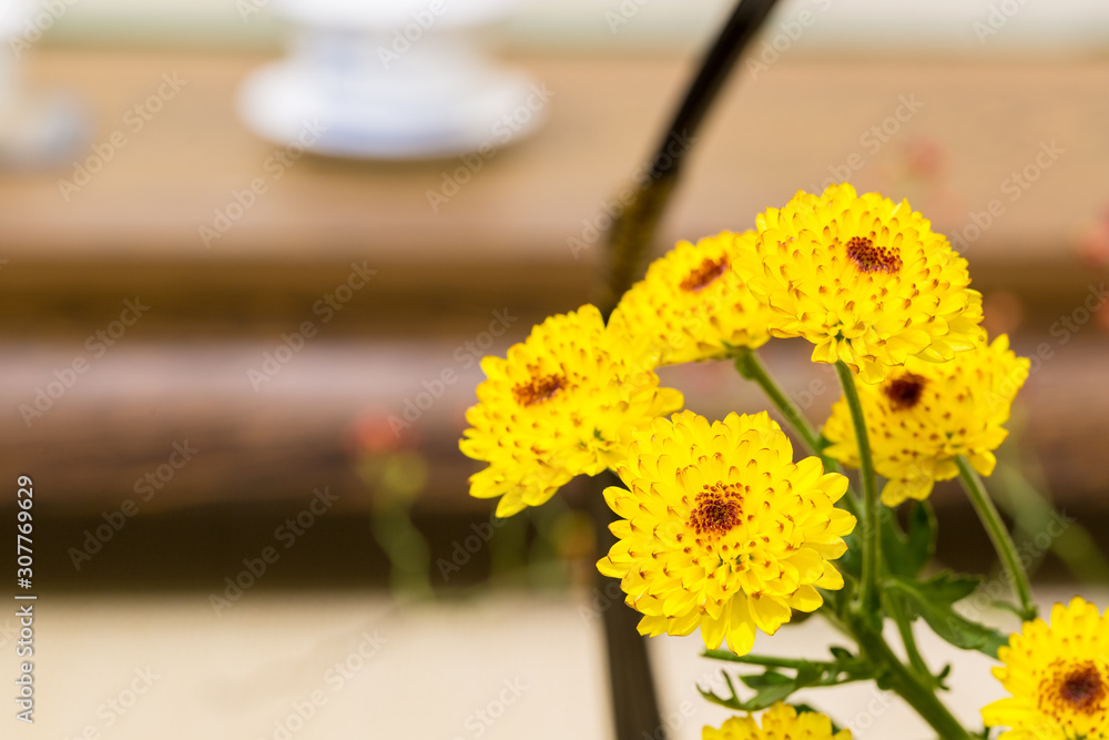 oriental style flower arrangement closeup