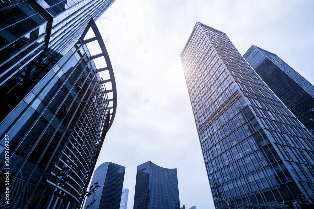 Shanghai Lujiazui city street night view and modern architecture office building