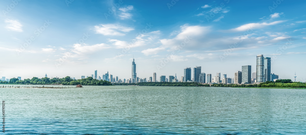 Nanjing Lake Park and Urban Architecture Landscape Skyline