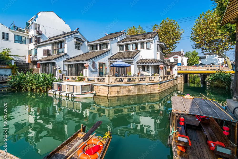 The ancient buildings and houses on Pingjiang road in Suzhou..