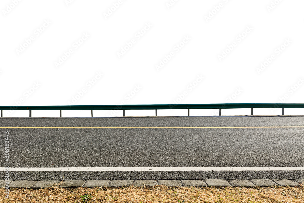 Empty asphalt road highway ground and white background.