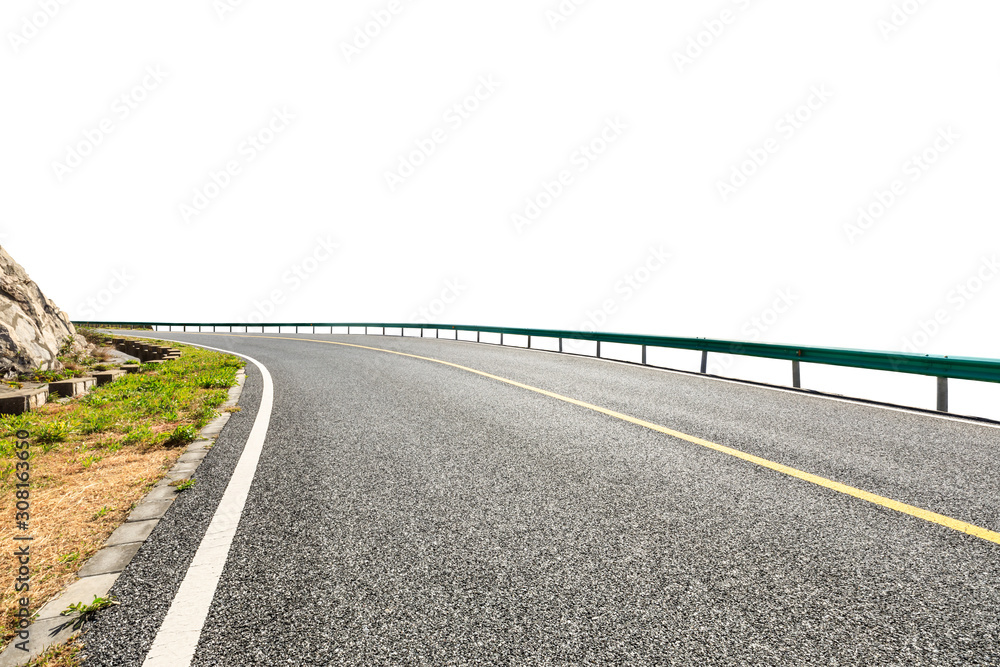 空旷的柏油路公路地面和白色背景。