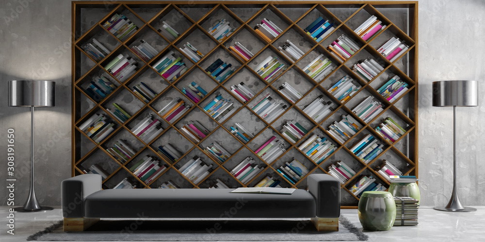 Modern Bookshelf Presentation - panoramic 3d visualization