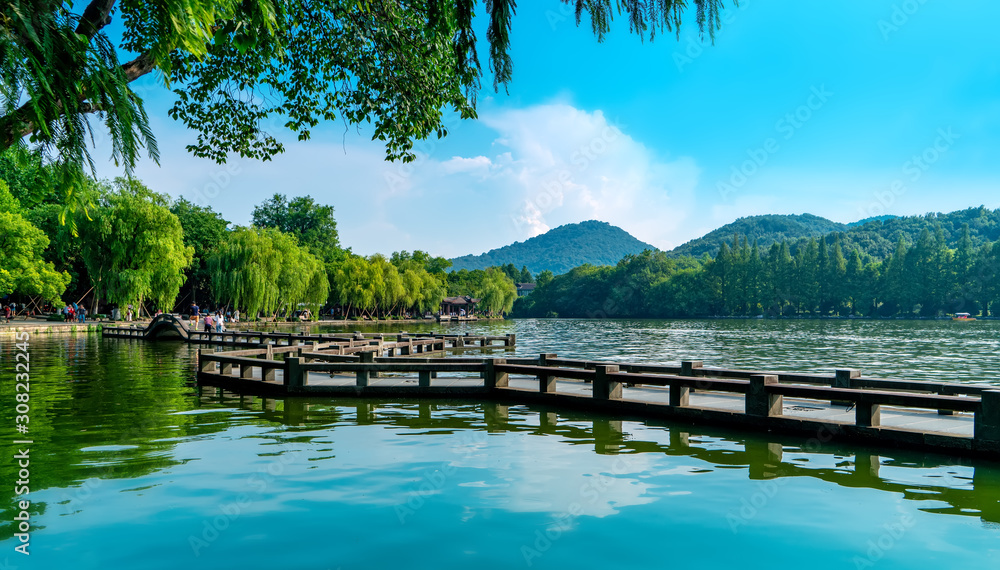 杭州西湖美丽的建筑景观和景观……