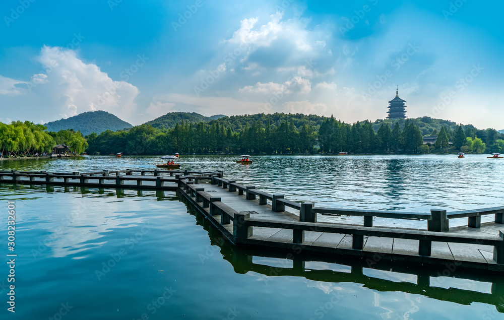 杭州美丽的建筑景观和西湖景观……