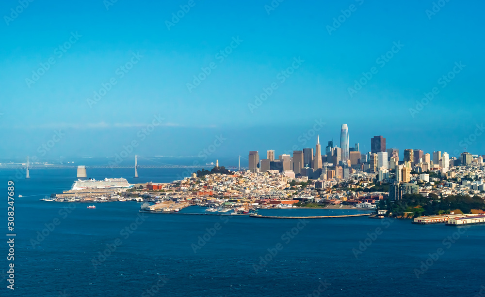 Downtown San Francisco aerial view of skyscrapers