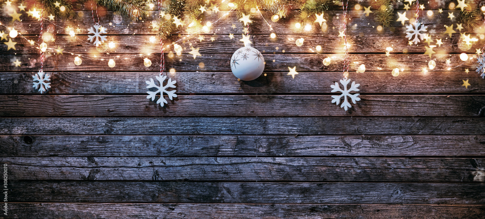 Christmas rustic background with wooden planks