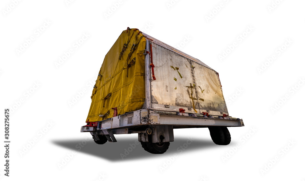 Aircraft Cargo Container On Dolly Isolated on white