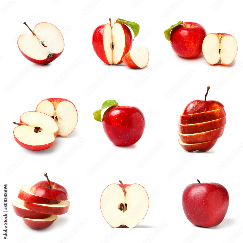 Set of fresh apples on white background