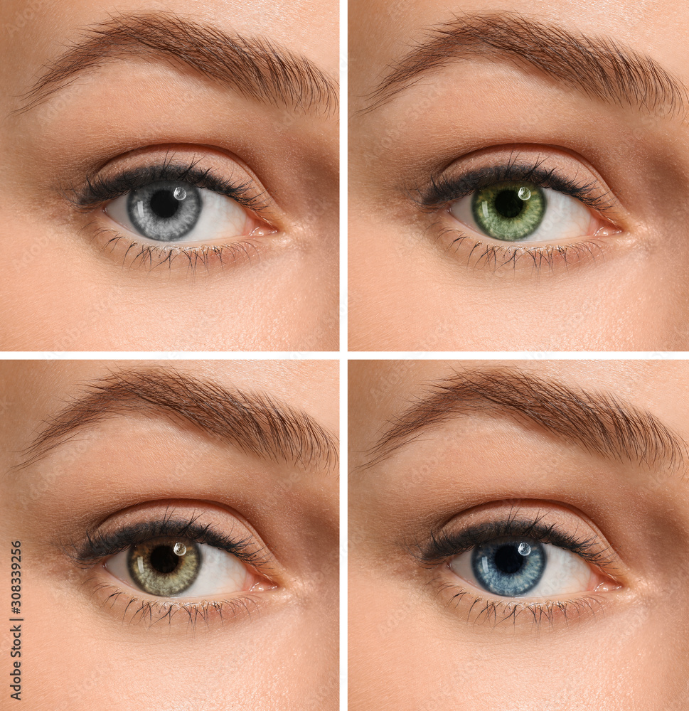 Female eyes with different contact lenses